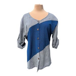 Dragonfly Artisian Button Front Shirt 100% Cotton Blouse Top Womens Large Casual